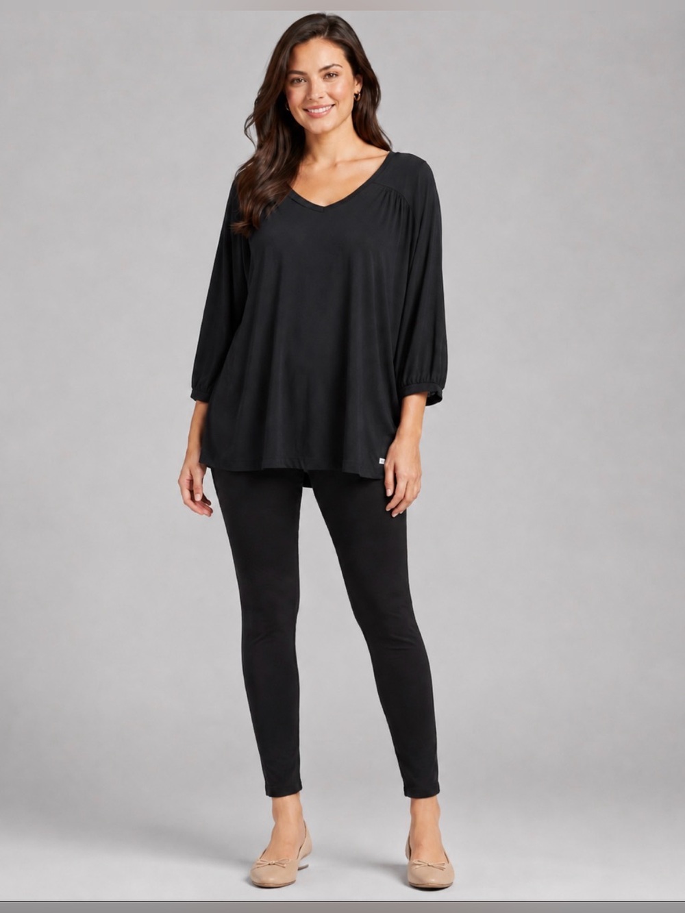 DKNY Women’s XL Black Modal Cotton Stretch Dolman Sleeve Tunic Top Perfect